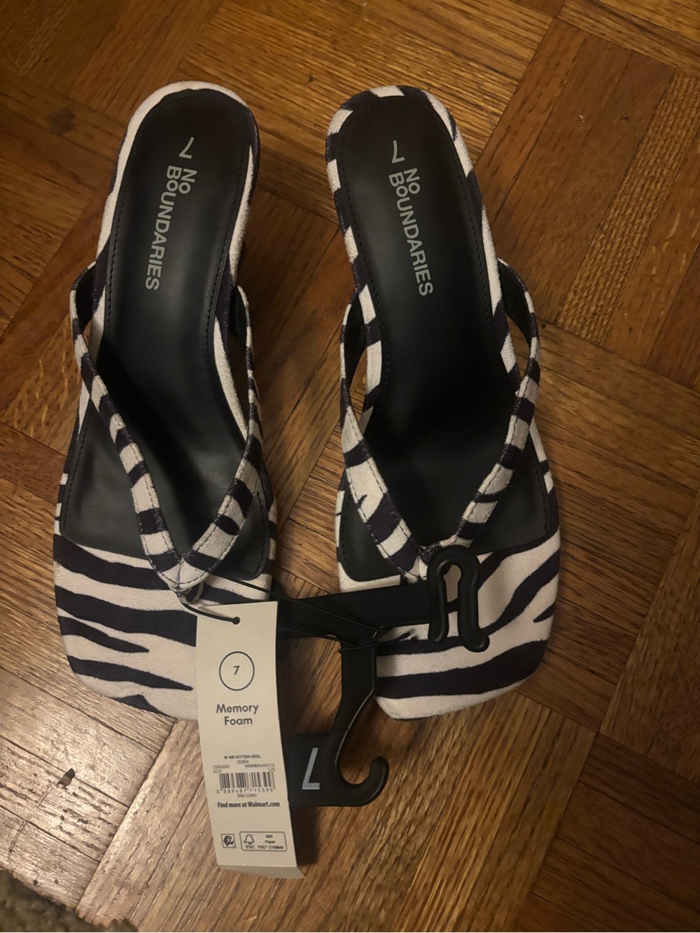 No Boundaries Zebra Print Black & White Slide Mules Sz 7